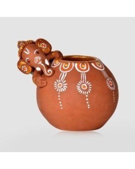 Handpainted Baby Ganesha Rolling On The Matki - Ganesha